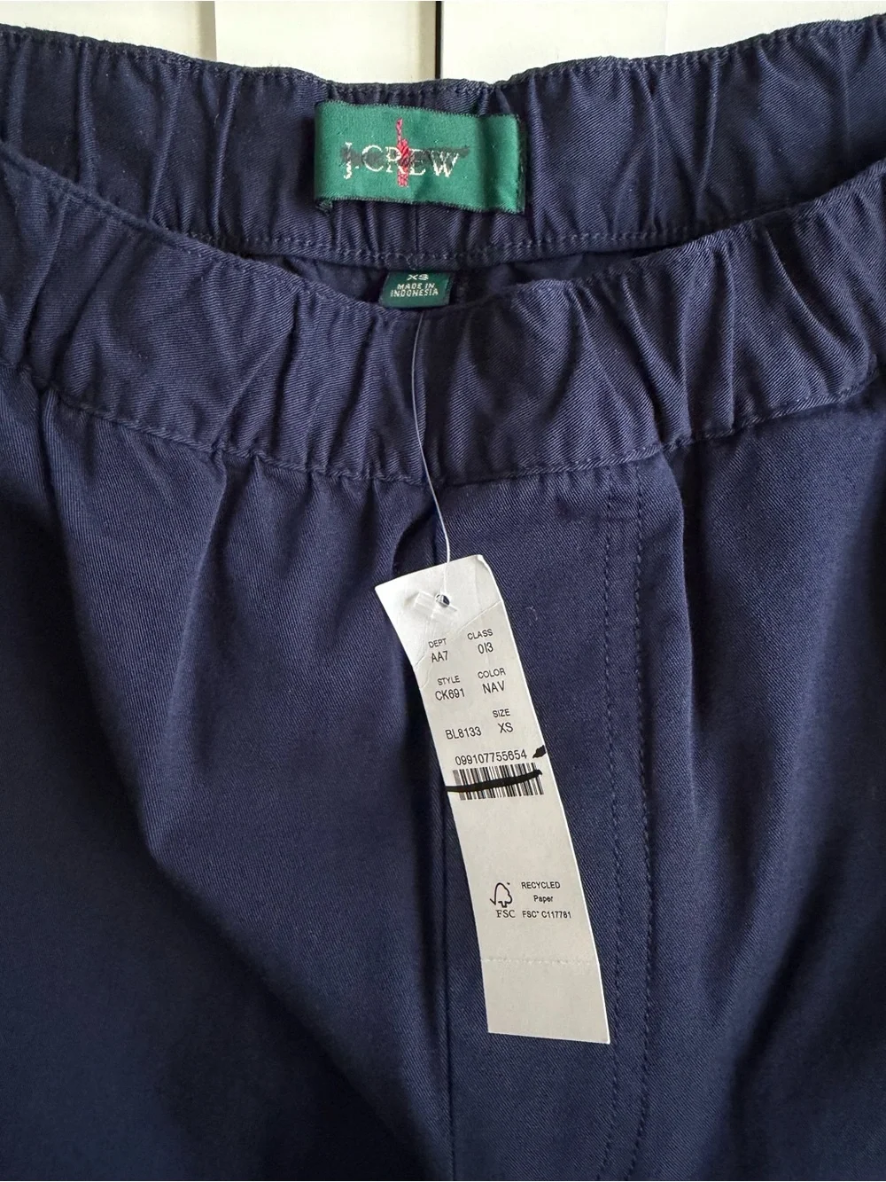 J.Crew Drawstring Pant in Stretch Cotton Blend in Navy Blue Size XS